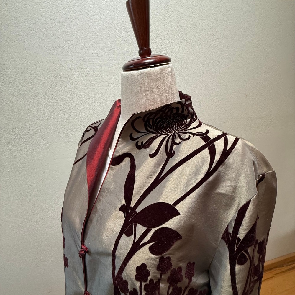 Elegant Asian Velvet Satin Floral Reversible Kimono Coat Size‎ 14 - Picture 4 of 16